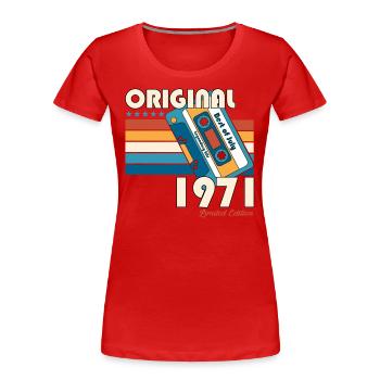 Cassette 53ème Anniversaire Juillet 1971 Millésime 1971 - T-shirt bio Premium Femme - bleu marine - Devant - Mia (176cm)