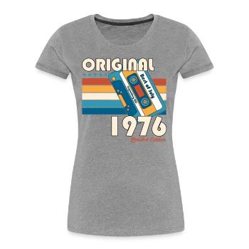 Cassette 48ème anniversaire Juillet 1976 Millésime 1976 - T-shirt bio Premium Femme - bleu marine - Devant - Mia (176cm)