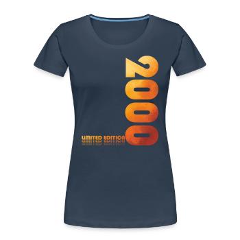 25ème Anniversaire Légende Juin 2000 Millésime 2000 - T-shirt bio Premium Femme - bleu marine - Devant - Mia (176cm)