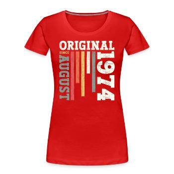 50e anniversaire Original août 1974 Né en 1974 - T-shirt bio Premium Femme - bleu marine - Devant - Mia (176cm)
