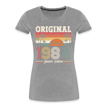 40ème Anniversaire Original Août 1984 Millésime 1984 - T-shirt bio Premium Femme - bleu marine - Devant - Mia (176cm)