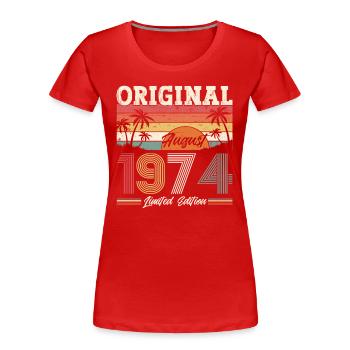 50e anniversaire Original août 1974 Né en 1974 - T-shirt bio Premium Femme - bleu marine - Devant - Mia (176cm)