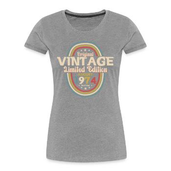 50e anniversaire Original août 1974 Né en 1974 - T-shirt bio Premium Femme - bleu marine - Devant - Mia (176cm)