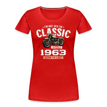 61ème Anniversaire Vintage Septembre 1963 Moto - T-shirt bio Premium Femme - bleu marine - Devant - Mia (176cm)