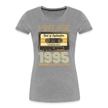 29ème Anniversaire Millésime Septembre 1995 Cru 95 - T-shirt bio Premium Femme - bleu marine - Devant - Mia (176cm)