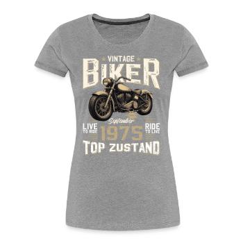 50. Geburtstag Vintage September 1975 Motorrad - Frauen Premium Bio T-Shirt - Navy - Vorne - Mia (176cm)