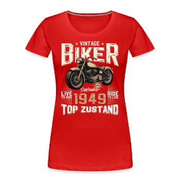 Moto 75ème Anniversaire Septembre 1949 - T-shirt bio Premium Femme - bleu marine - Devant - Mia (176cm)