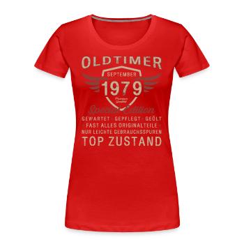 45th Birthday Classic Car September 1979 Volume 79 - Women's Premium Organic T-Shirt - navy - Front - Mia (176cm)