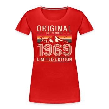 55e anniversaire Légende Septembre 1969 Volume 69 - T-shirt bio Premium Femme - bleu marine - Devant - Mia (176cm)