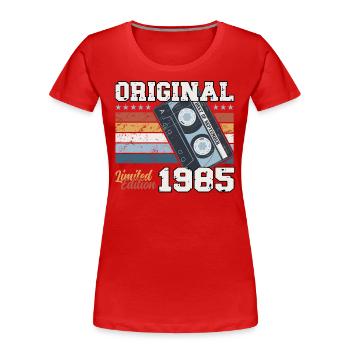 40ème Anniversaire Millésime Septembre 1985 Cassette 85 - T-shirt bio Premium Femme - bleu marine - Devant - Mia (176cm)