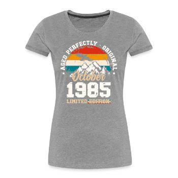 39ème Anniversaire Millésime Octobre 1985 Cru 85 - T-shirt bio Premium Femme - bleu marine - Devant - Mia (176cm)