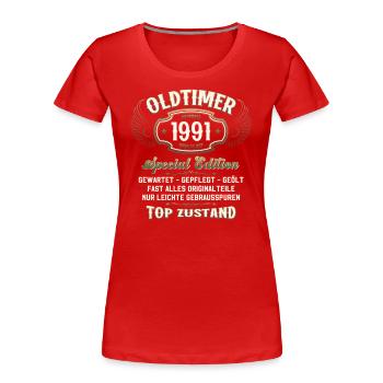 33. Geburtstag Oldtimer November 1991 Jahrgang 91 - Frauen Premium Bio T-Shirt - Navy - Vorne - Mia (176cm)