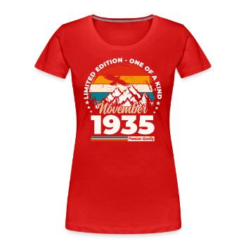 90e anniversaire Original novembre 1935 Volume 35 - T-shirt bio Premium Femme - bleu marine - Devant - Mia (176cm)