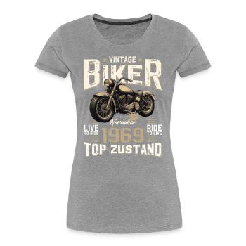 55th Birthday Biker November 1969 Motorcyclist - Women's Premium Organic T-Shirt - navy - Front - Mia (176cm)