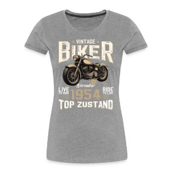 Motard 70e anniversaire novembre 1954 Motard - T-shirt bio Premium Femme - bleu marine - Devant - Mia (176cm)