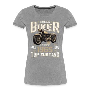 60e anniversaire Motard Novembre 1965 Motard - T-shirt bio Premium Femme - bleu marine - Devant - Mia (176cm)