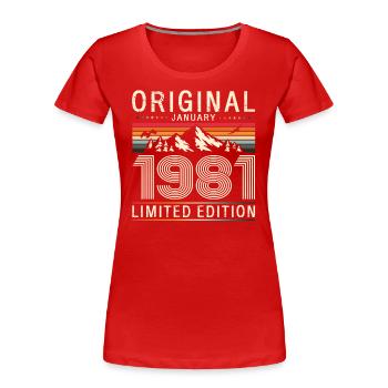 44e anniversaire Original Janvier 1981 Volume 81 - T-shirt bio Premium Femme - bleu marine - Devant - Mia (176cm)