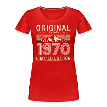 55ème Anniversaire Millésime Janvier 1970 Cassette 1970 - T-shirt bio Premium Femme - bleu marine - Devant - Mia (176cm)