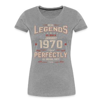 55e anniversaire Légendaire depuis janvier Né en 1970 - T-shirt bio Premium Femme - bleu marine - Devant - Mia (176cm)