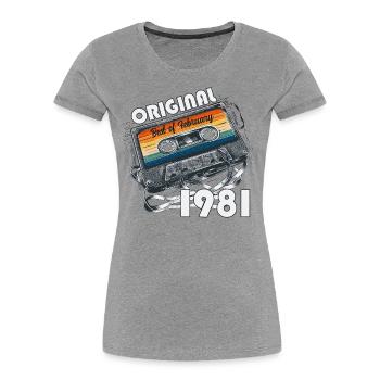 44th Birthday Cassette February Vintage 1981 - Women's Premium Organic T-Shirt - navy - Front - Mia (176cm)