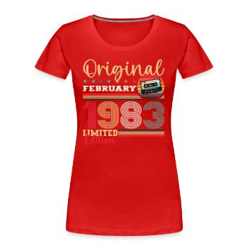 Cadeau d'anniversaire 42 ans Homme Original Février 1983 - T-shirt bio Premium Femme - bleu marine - Devant - Mia (176cm)