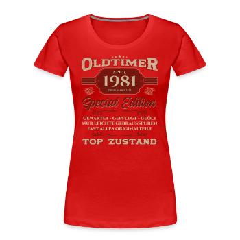 44. Geburtstag Oldtimer April Jahrgang 1981 - Frauen Premium Bio T-Shirt - Navy - Vorne - Mia (176cm)
