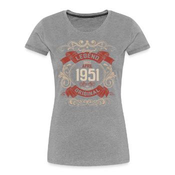 75e anniversaire Légende April Née en 1951 - T-shirt bio Premium Femme - bleu marine - Devant - Mia (176cm)