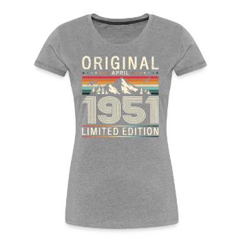 75e anniversaire Original Avril Né en 1951 - T-shirt bio Premium Femme - bleu marine - Devant - Mia (176cm)