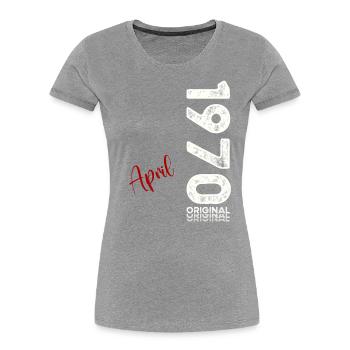 55ème Anniversaire Original Avril Millésime 1970 - T-shirt bio Premium Femme - bleu marine - Devant - Mia (176cm)