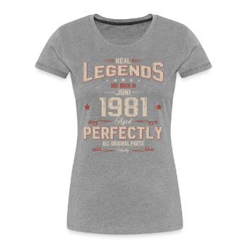 44e anniversaire Original June Né en 1981 - T-shirt bio Premium Femme - bleu marine - Devant - Mia (176cm)