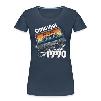35ème anniversaire cadeau mari cassette juillet 1990 - T-shirt bio Premium Femme - bleu marine - Devant - Mia (176cm)