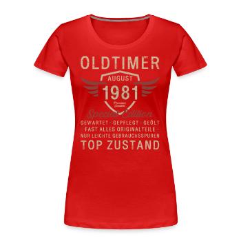 44. Geburtstag Oldtimer August Jahrgang 1981 - Frauen Premium Bio T-Shirt -  - Vorne - Mia (176cm)
