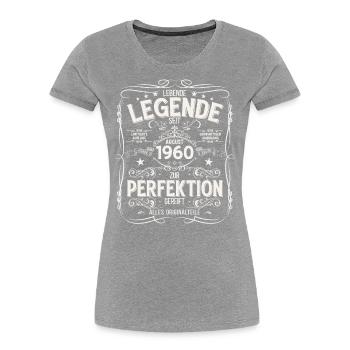 65e anniversaire Légende August Né en 1960 - T-shirt bio Premium Femme - bleu marine - Devant - Mia (176cm)