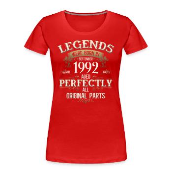 Cadeau 33ème Anniversaire Légende Septembre 1992 - T-shirt bio Premium Femme - bleu marine - Devant - Mia (176cm)