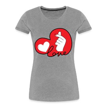 LOVE doigt coeur typo 3 - T-shirt bio Premium Femme - bleu marine - Devant - Mia (176cm)
