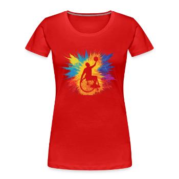 Cadeau de basketball en fauteuil roulant - T-shirt bio Premium Femme - bleu marine - Devant - Mia (176cm)
