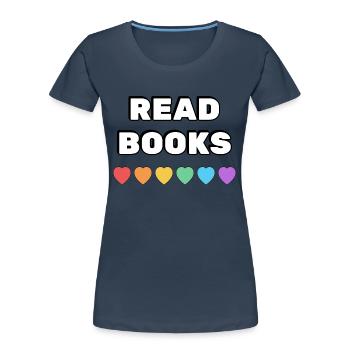 Lire des livres Rainbow Hearts - T-shirt bio Premium Femme - bleu marine - Devant - Mia (176cm)