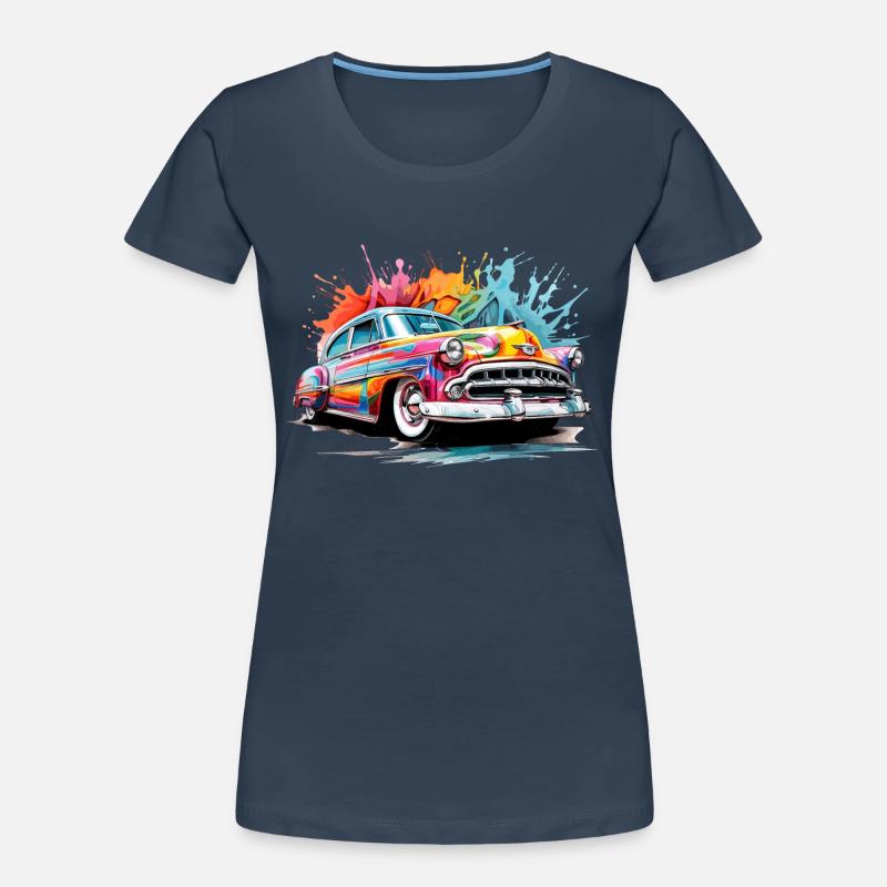 bunter Oldtimer - Frauen Premium Bio T-Shirt - Navy