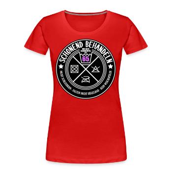 Schonend behandeln Schachtel 65 | Farben änderbar - Frauen Premium Bio T-Shirt - Navy - Vorne - Mia (176cm)