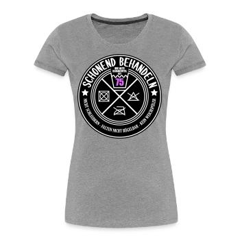 Schonend behandeln Schachtel 75 | Farben änderbar - Frauen Premium Bio T-Shirt - Navy - Vorne - Mia (176cm)