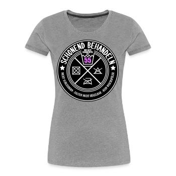 Schonend behandeln Schachtel 55 | Farben änderbar - Frauen Premium Bio T-Shirt - Navy - Vorne - Mia (176cm)