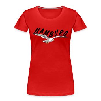 Hamburg über Möwe - schwarz - Frauen Premium Bio T-Shirt - Navy - Vorne - Mia (176cm)