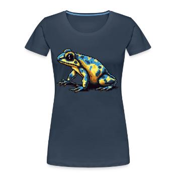 Farbenfroher Retro Pixel Pfeilgiftfrosch in 8 Bit - Frauen Premium Bio T-Shirt - Navy - Vorne - Mia (176cm)