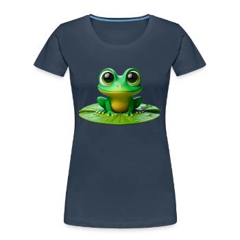 Cute Frog on a Lily Pad - Women's Premium Organic T-Shirt - navy - Front - Mia (176cm)