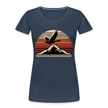 Vogel Retro Berg Vogelbeobachtung Vogelbeobachter - Frauen Premium Bio T-Shirt - Navy - Vorne - Mia (176cm)