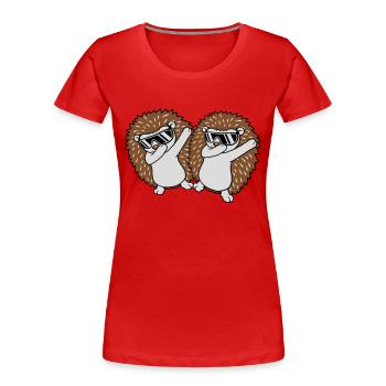 2 amis hérissons dabbing - T-shirt bio Premium Femme - bleu marine - Devant - Mia (176cm)