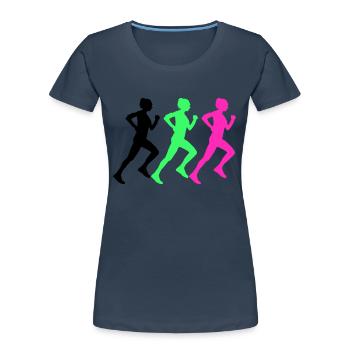 femme qui court - T-shirt bio Premium Femme - bleu marine - Devant - Mia (176cm)