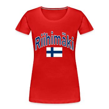 Riihimäki drapeau finlandais - T-shirt bio Premium Femme - bleu marine - Devant - Mia (176cm)