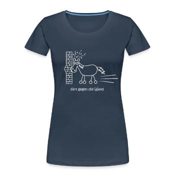 lustiges Pferd, färt, fährt gegen die Wand, Pferd - Frauen Premium Bio T-Shirt - Navy - Vorne - Mia (176cm)