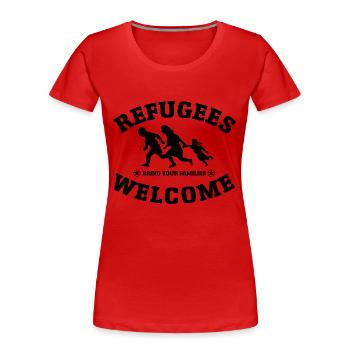 Refugees Welcome (versch. Farben) - Frauen Premium Bio T-Shirt - Navy - Vorne - Mia (176cm)
